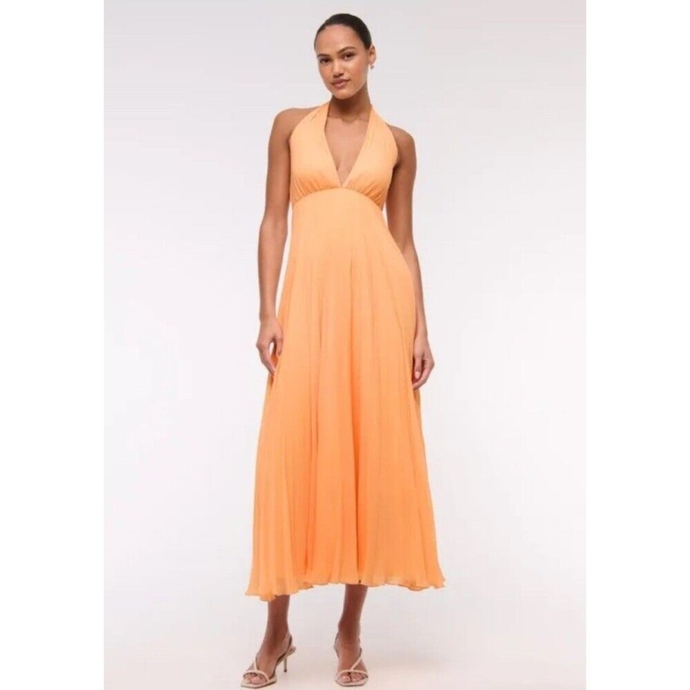 NWT Abercrombie & Fitch Giselle Halter Maxi Dress XS Peach Pleated Formal